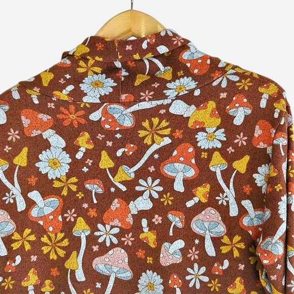 L.A. Soul Brown Mushroom Floral Dress Long Sleeve Cowl Neck Retro Cottagecore XL - Picture 4 of 7